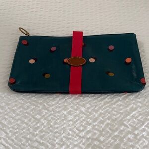 Stylish Teal Polka Dot Fossil Clutch